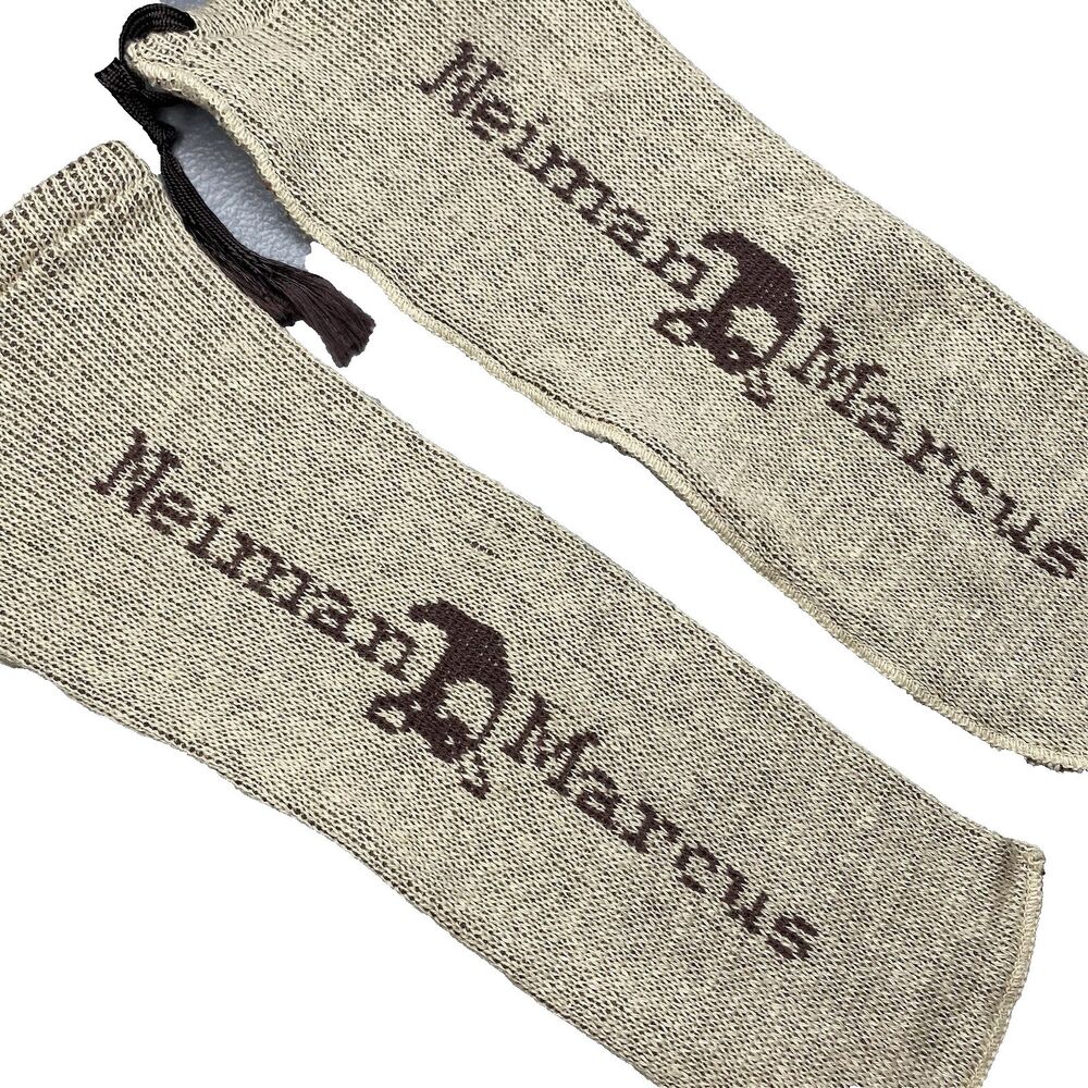 Neiman Marcus Knit Shoe Bag x2 Vintage Travel Storage Dust Cover Brown